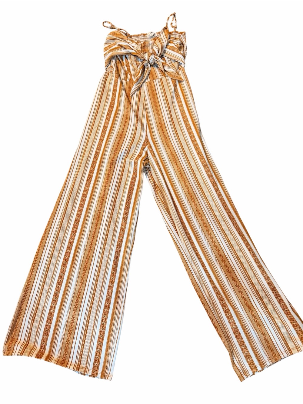 Derek Heart Striped Wide-Leg Jumpsuit in Mustard and White